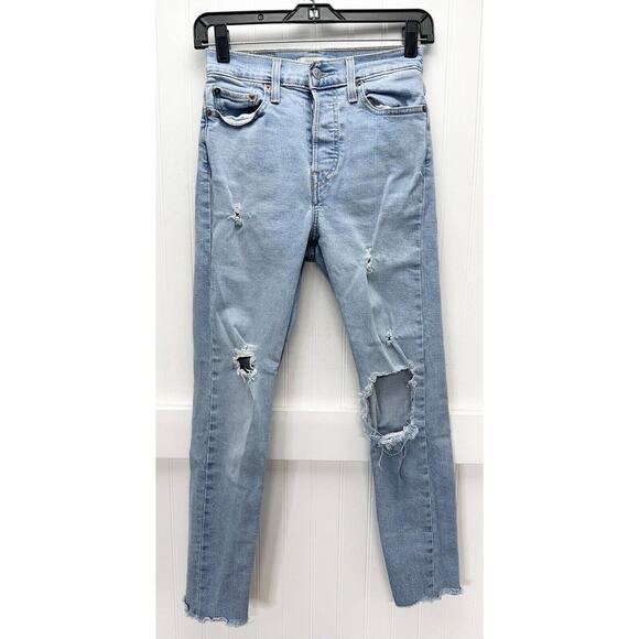 Levis Wedgie Skinny Ankle Jean 26 (US 2/3) Denim Button Fly Distress Fray *Flaw - Picture 1 of 13
